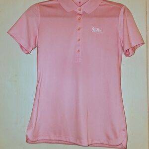Nike Pink Ole Miss 3/4 Button Down Golf Shirt